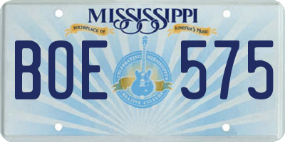 MS license plate BOE575