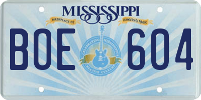 MS license plate BOE604