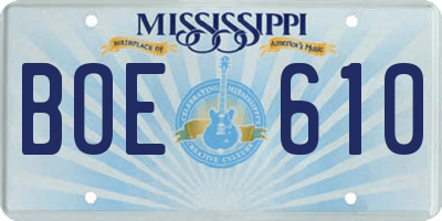MS license plate BOE610