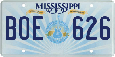 MS license plate BOE626