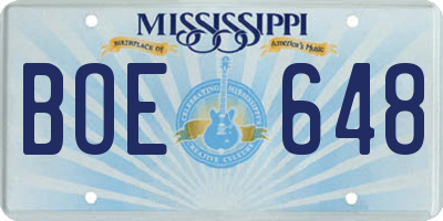 MS license plate BOE648