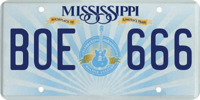 MS license plate BOE666