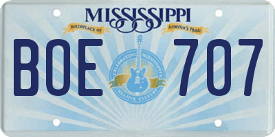 MS license plate BOE707