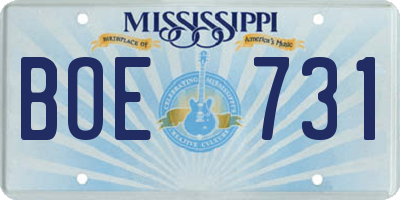 MS license plate BOE731