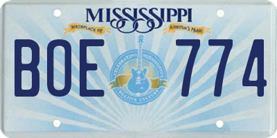 MS license plate BOE774