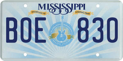 MS license plate BOE830