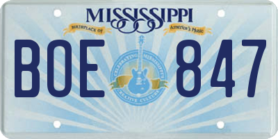 MS license plate BOE847