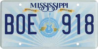 MS license plate BOE918