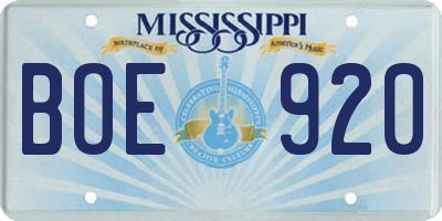 MS license plate BOE920