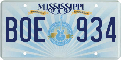 MS license plate BOE934