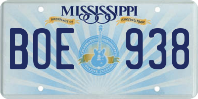MS license plate BOE938