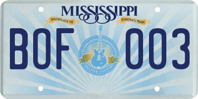 MS license plate BOF003