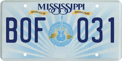 MS license plate BOF031