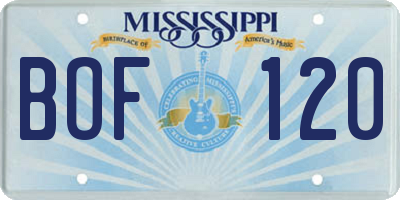 MS license plate BOF120