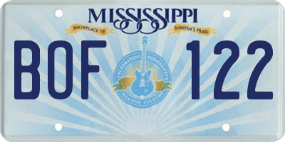 MS license plate BOF122