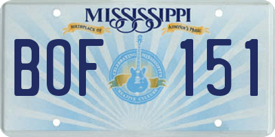 MS license plate BOF151