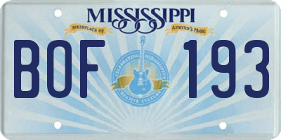 MS license plate BOF193