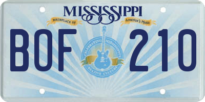 MS license plate BOF210