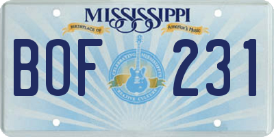 MS license plate BOF231