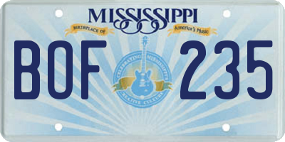 MS license plate BOF235