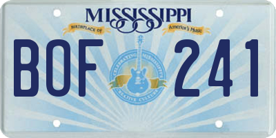 MS license plate BOF241