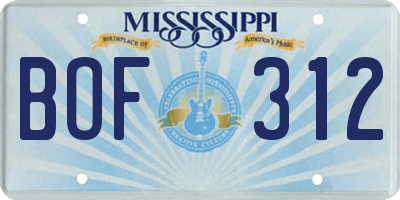 MS license plate BOF312