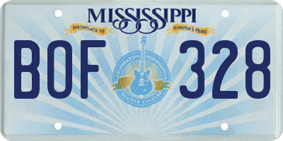 MS license plate BOF328