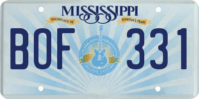 MS license plate BOF331