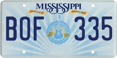 MS license plate BOF335