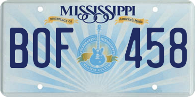 MS license plate BOF458