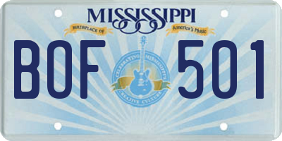 MS license plate BOF501