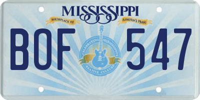 MS license plate BOF547
