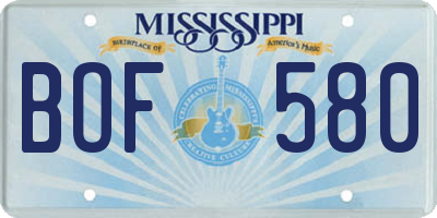 MS license plate BOF580