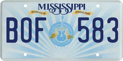 MS license plate BOF583