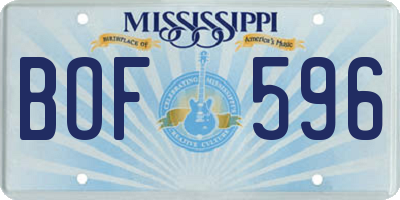 MS license plate BOF596