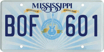 MS license plate BOF601