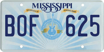 MS license plate BOF625