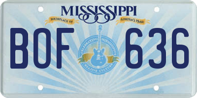 MS license plate BOF636