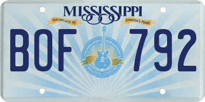 MS license plate BOF792