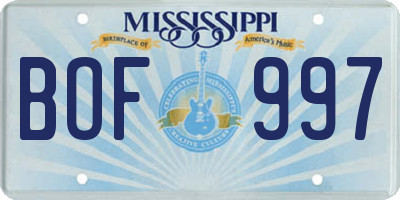 MS license plate BOF997