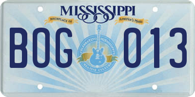 MS license plate BOG013