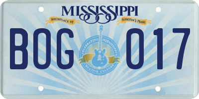 MS license plate BOG017