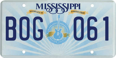 MS license plate BOG061