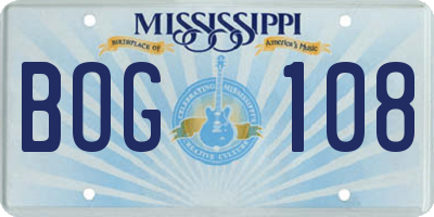 MS license plate BOG108
