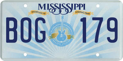 MS license plate BOG179