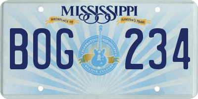 MS license plate BOG234