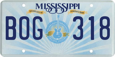 MS license plate BOG318