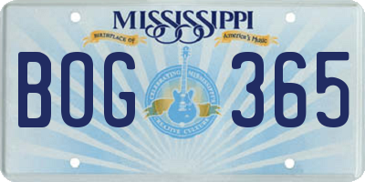 MS license plate BOG365