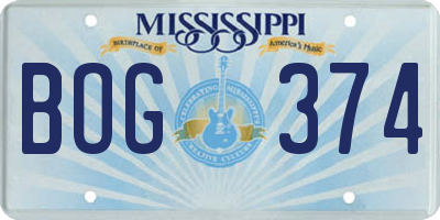 MS license plate BOG374