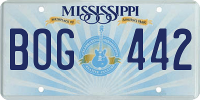 MS license plate BOG442